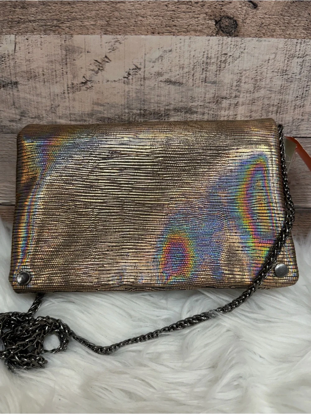 Francesca’s Iridescent Holographic Clutch Bag N/A